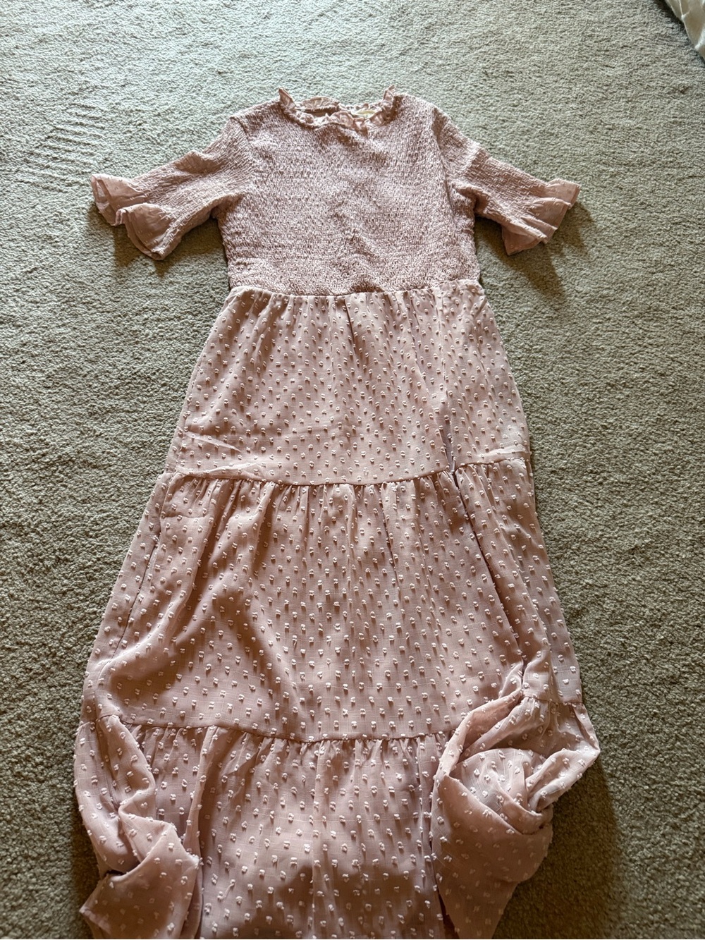 Blush Pink Tiered Swiss Dot Maxi Dress
